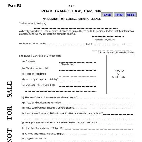 Document preview: Jamaica Driver's Licence Application Form F2-F4-F6 — Vehicle & driving (CERFA n°forn+f2+f4+f6)