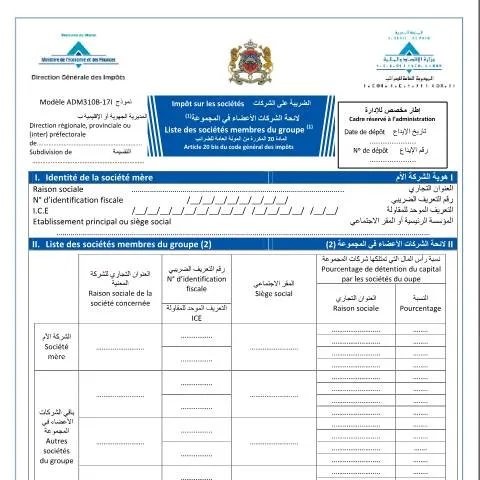 Aperçu du document Liste officielle des sociétés membres du groupe fiscal — Impôts & fiscalité (CERFA n°ADM310B-17I)