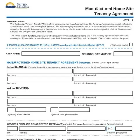 Document preview: Understanding the Manufactured Home Site Tenancy Agreement in British — Housing (RTB-5)