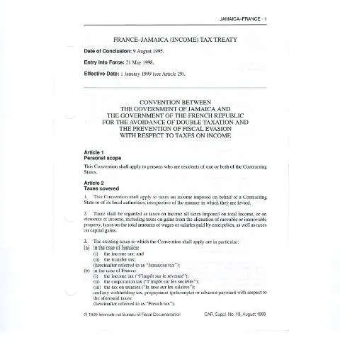 Document preview: Understanding the Jamaica-France Income Tax Treaty for Citizens and — Government & admin (CERFA n°dta+jamaica_france)