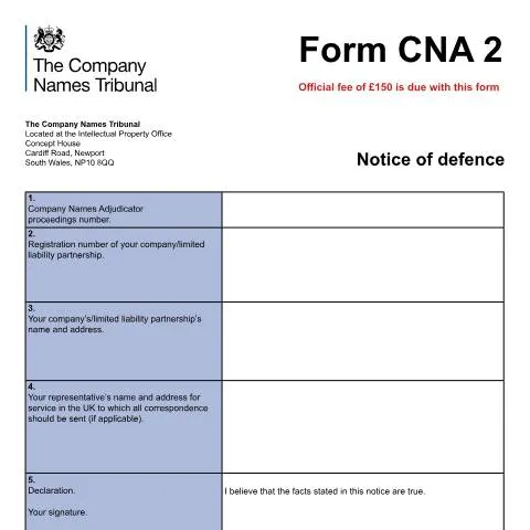 Document preview: How to File CNA 2 Notice of Defence Against Company Name Challenges — Legal & justice