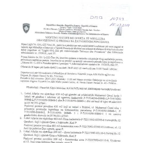 Document preview: Shitja me Oferta të Mbyllura në Kosovë — Procedura administrative