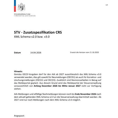 Dokumentvorschau: Die Rolle der XML Zusatzspezifikation CRS im globalen Finanzwesen — Behörden & Verwaltung (CERFA n°aia-xml-zusatzspezifikation-crs)