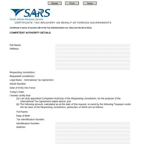 Document preview: Understanding the S185 Certificate for Tax Recovery — Government & admin (CERFA n°S185)