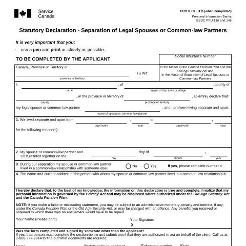 Document preview: Official Separation Declaration for Legal and Common-law Partners — Civil status & identity (CERFA n°ISP1811OAS)