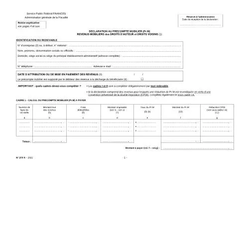 Aperçu du document Maîtriser la Déclaration 273S pour vos revenus mobiliers — Impôts & fiscalité (CERFA n°121-273s)