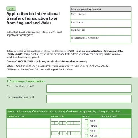 Document preview: Understanding the International Transfer of Jurisdiction with Form C68 — Legal & justice