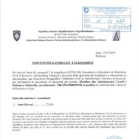 Document preview: Rëndësia e Njoftimit për Kandidatin e Sukesshëm në Tregun e Punës — Punë & punësim