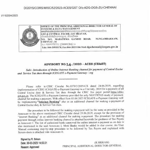 Document preview: Understanding GST Advisory 14 2023 for Online Payments — Taxes (CERFA n°Advisory-14-2023-300323-Annexure-I-introduction-online-inter)