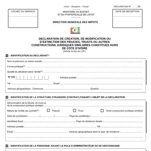 Aperçu du document Comprendre la Déclaration DFE Fiducies en Côte d'Ivoire — Impôts & fiscalité