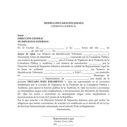 Vista previa del documento Importancia del Modelo Declaración Jurada para Empresas en El Salvador — Impuestos (CERFA n°PMHDC8207)