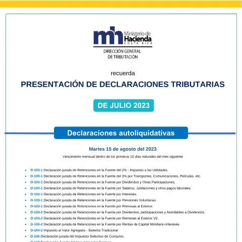 Vista previa del documento Fechas Clave para la Declaración Tributaria de Julio 2023 en Costa — Impuestos (CERFA n°DeclaracionesTributariasJulio2023)