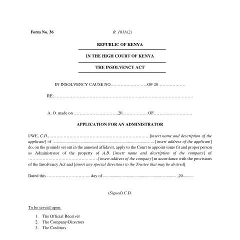 Document preview: The Significance of Form F36 in Kenya's Insolvency Framework — Government & admin (CERFA n°f36)
