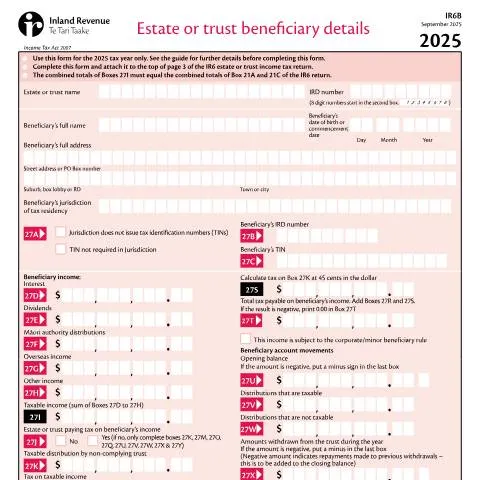 Document preview: Navigating the IR6B 2025 for Estate and Trust Beneficiaries — Taxes (CERFA n°IR6B)