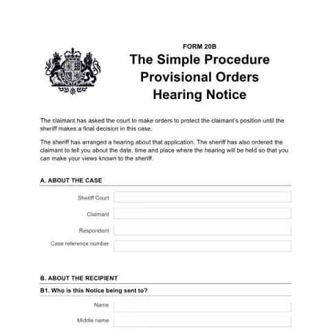 Document preview: Understanding Form 20B: The Simple Procedure Provisional Orders — Legal & justice (Form 20B)