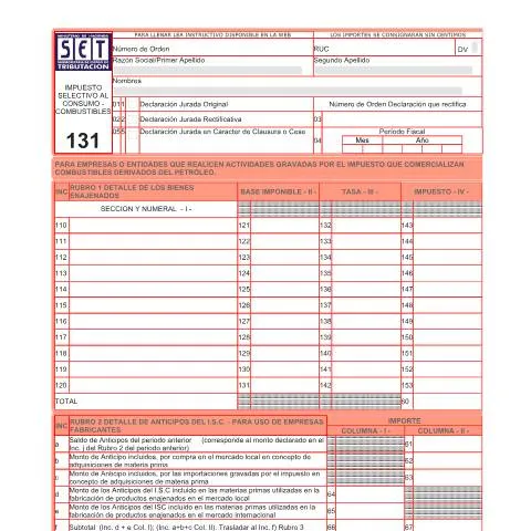 Vista previa del documento Formulario 131: Declaración Jurada del Impuesto ISC sobre Combustibles — Impuestos (CERFA n°F131)