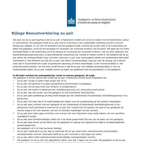 Documentvoorvertoning: Essentiële informatie over de Bijlage Bewustverklaring au pair — Immigratie & visa (CERFA n°7150)