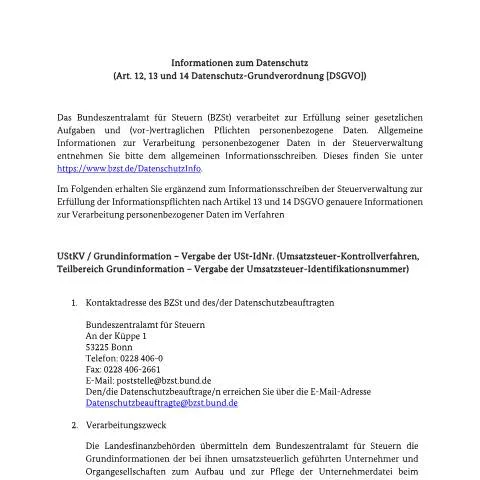 Dokumentvorschau: Grundlegende Informationen zum Umsatzsteuer-Kontrollverfahren — Behörden & Verwaltung (CERFA n°USt_Kontrollverfahren_Teilbereich_Grundinformationen)
