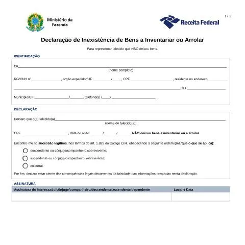 Pré-visualização do documento Entenda a Declaração de Inexistência de Bens a Inventariar — Trâmites administrativos