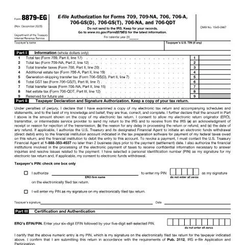 Document preview: Understanding IRS Form 8879-EG for Tax Season — Taxes (CERFA n°8879EG)