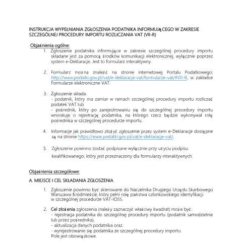 Document preview: Formularz VII-R (IOSS) w polskim systemie VAT — Podatki i fiskalność (CERFA n°VII-R (IOSS))