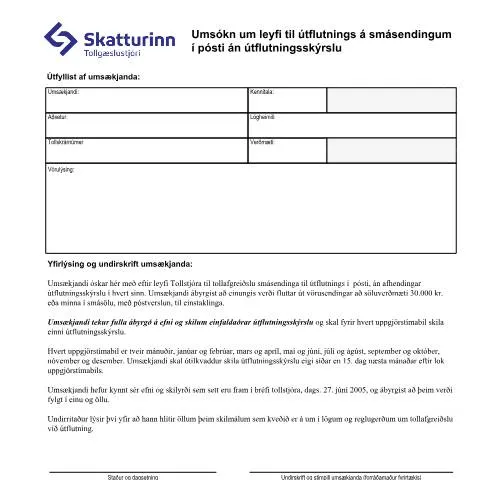 Document preview: Leiðbeiningar um umsókn TS-109 fyrir smásendingar — Tollur & innflutningur (CERFA n°TS-109)