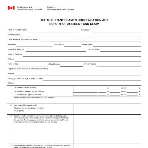 Document preview: Overview of the Merchant Seaman Compensation Act - Report of Accident — Work & employment (CERFA n°LAB1085)
