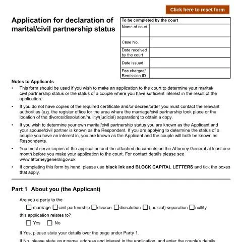 Document preview: Understanding Form D70: Legal Declaration of Marriage Status — Legal & justice