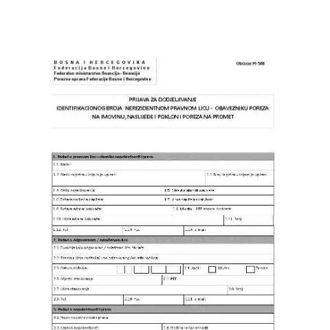 Document preview: Kako se registrirati za identifikacioni broj u Bosni i Hercegovini? — Porezi i fiskalnost (CERFA n°PI-508)