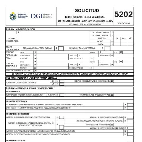 Vista previa del documento Importancia del Formulario 5202 para la Residencia Fiscal en Uruguay — Impuestos (CERFA n°5202)