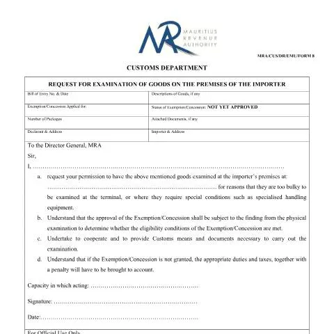 Document preview: Understanding Form 8 for Importers in Mauritius — Government & admin (Form8)
