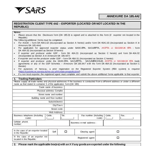 Document preview: Understanding the DA 185 4A2 Registration for Exporters — Government & admin (CERFA n°DA 185 4A2)