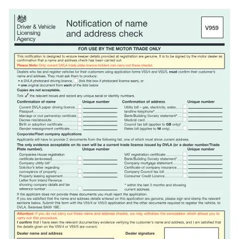 Document preview: DVLA V959 Notification: Motor Dealer Identity Verification Process — Vehicle & driving