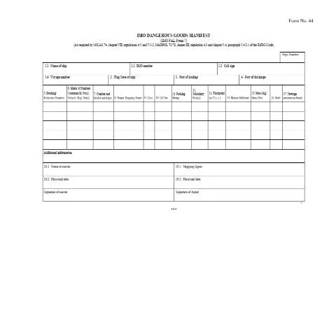 Document preview: The Vital Role of the IMO Dangerous Goods Manifest in Maritime — Government & admin (Forms44IMODangerousGoodsManifest)