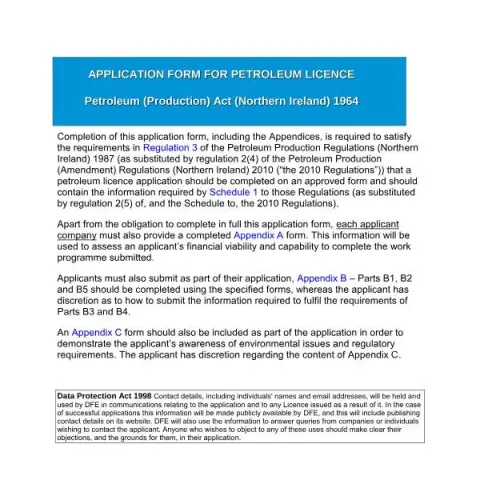 Document preview: Petroleum Licence Application Guide for Northern Ireland — Government & admin