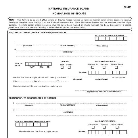 Document preview: Navigating the NI42 Form for Common-Law Spouses — Government & admin (CERFA n°NI42)