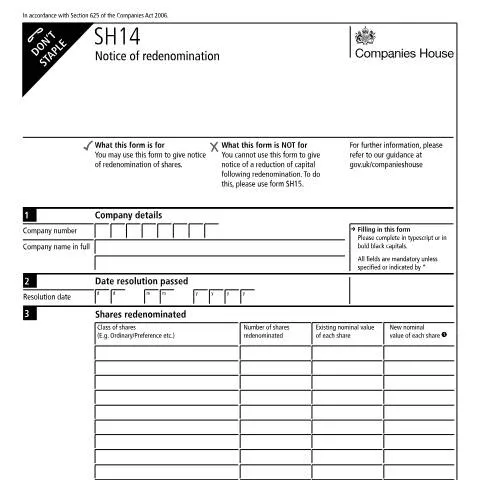 Document preview: Share Redenomination SH14: Currency Change Requirements — Business