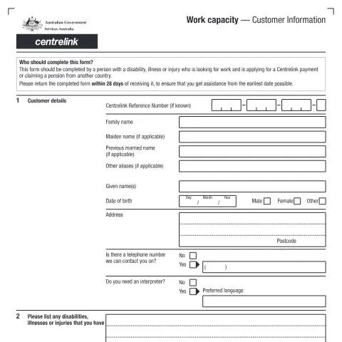 Document preview: Essential Guide to Work Capacity - Customer Information Form AUS142 — Benefits & social aid (CERFA n°AUS142)