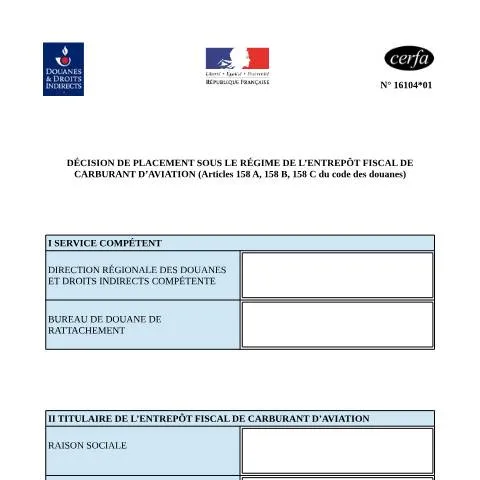 Aperçu du document Placement sous régime EFCA : guide complet pour l'aviation — Démarches administratives (CERFA n°16104*01)