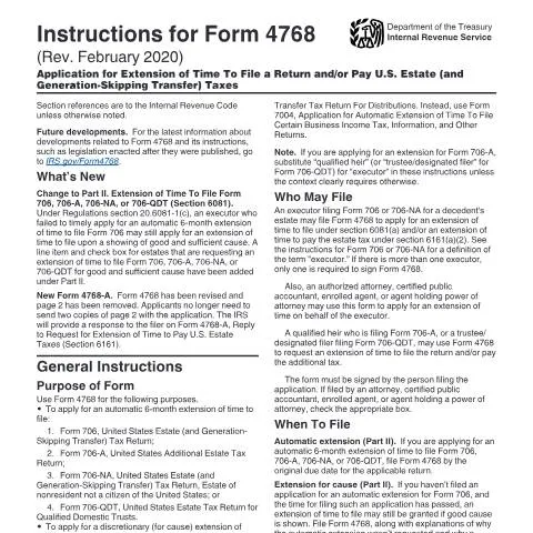 Document preview: Mastering IRS Instructions i4768 for Estate Tax Filing — Taxes (CERFA n°INST-4768)
