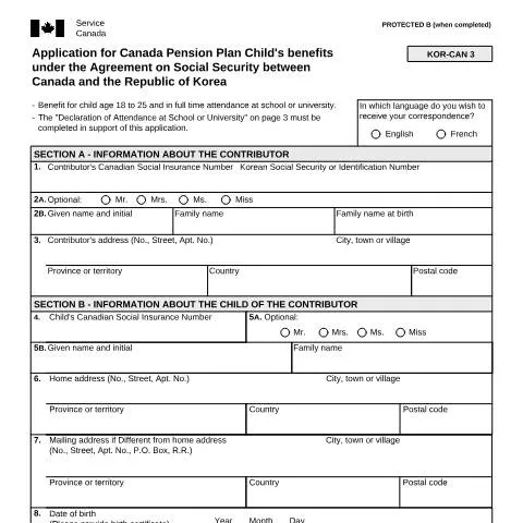 Document preview: Navigating CPP Child's Benefits Under the Korea/Canada Agreement — Health (CERFA n°ISP5055-KOR)
