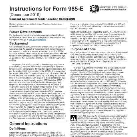 Document preview: Comprehensive Overview of IRS Instructions for Form 965-E — Taxes (CERFA n°INST-965E)