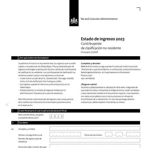 Documentvoorvertoning: Belang van de Inkomensverklaring 2023 Spaans voor Niet-residenten — Belastingen (CERFA n°ib0591z31folspa)