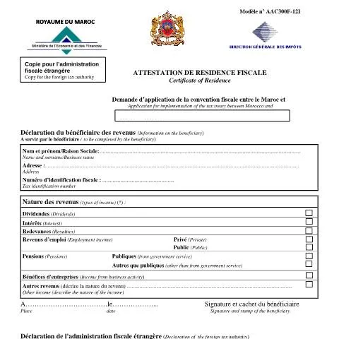 Aperçu du document Obtenir l'attestation de résidence fiscale pour non résident au Maroc — Impôts & fiscalité (CERFA n°AAC300F-12I)