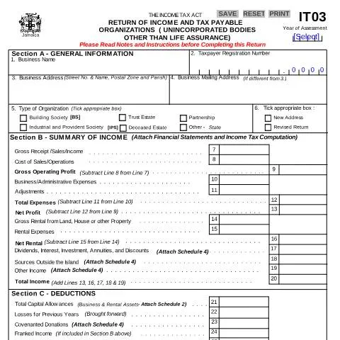 Document preview: Understanding the IT03 2000 to 2012 Save Form in Jamaica — Government & admin (CERFA n°IT03_2000+to+2012+-+save)