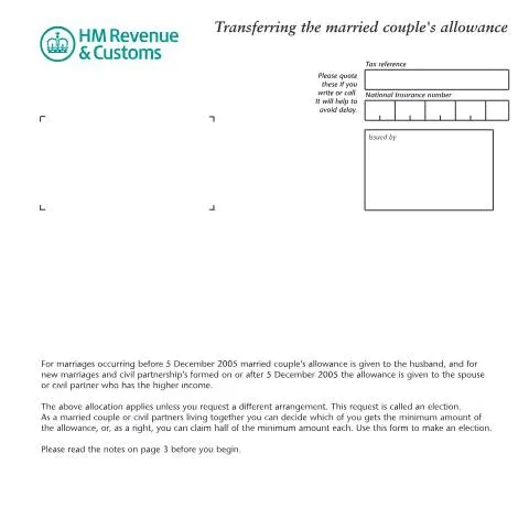 Document preview: How to Transfer Your Married Couple's Income Tax Allowance — Taxes