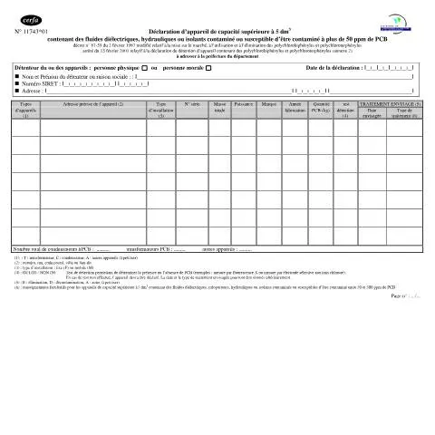 Aperçu du document Formulaire 11743*01 : déclarer vos appareils PCB et PCT — Démarches administratives (CERFA n°11743*01)