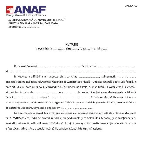 Document preview: Rolul Invitației OPANAF 3838/2015 în Fiscalitate — Formalități administrative (CERFA n°A4a_OPANAF_3838_2015)