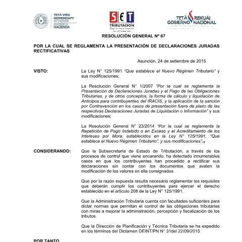 Vista previa del documento Reglamento para declaraciones juradas rectificativas en Paraguay — Trámites administrativos