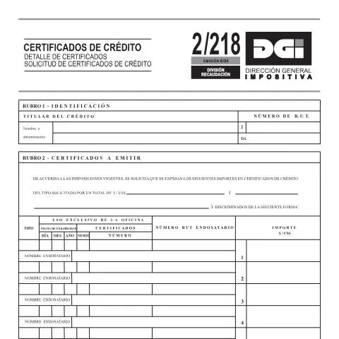 Vista previa del documento Entendiendo el Formulario 2/218 para Certificados de Crédito — Trámites administrativos (CERFA n°2/218)